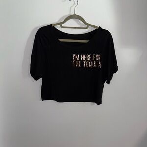 Black Graphic Crop Top with Fun Slogan